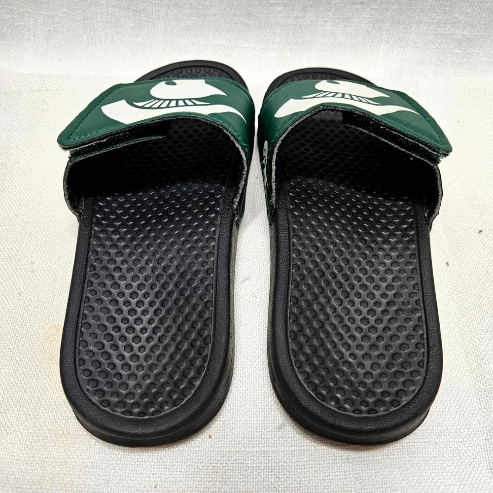 Michigan State Spartans Slides Adult Small Green White Spartan Helmet‎ Sandals
